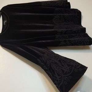 NWT Peony Burnout Black Velvet Long Sleeve Tunic Blouse Limited Collection 1X